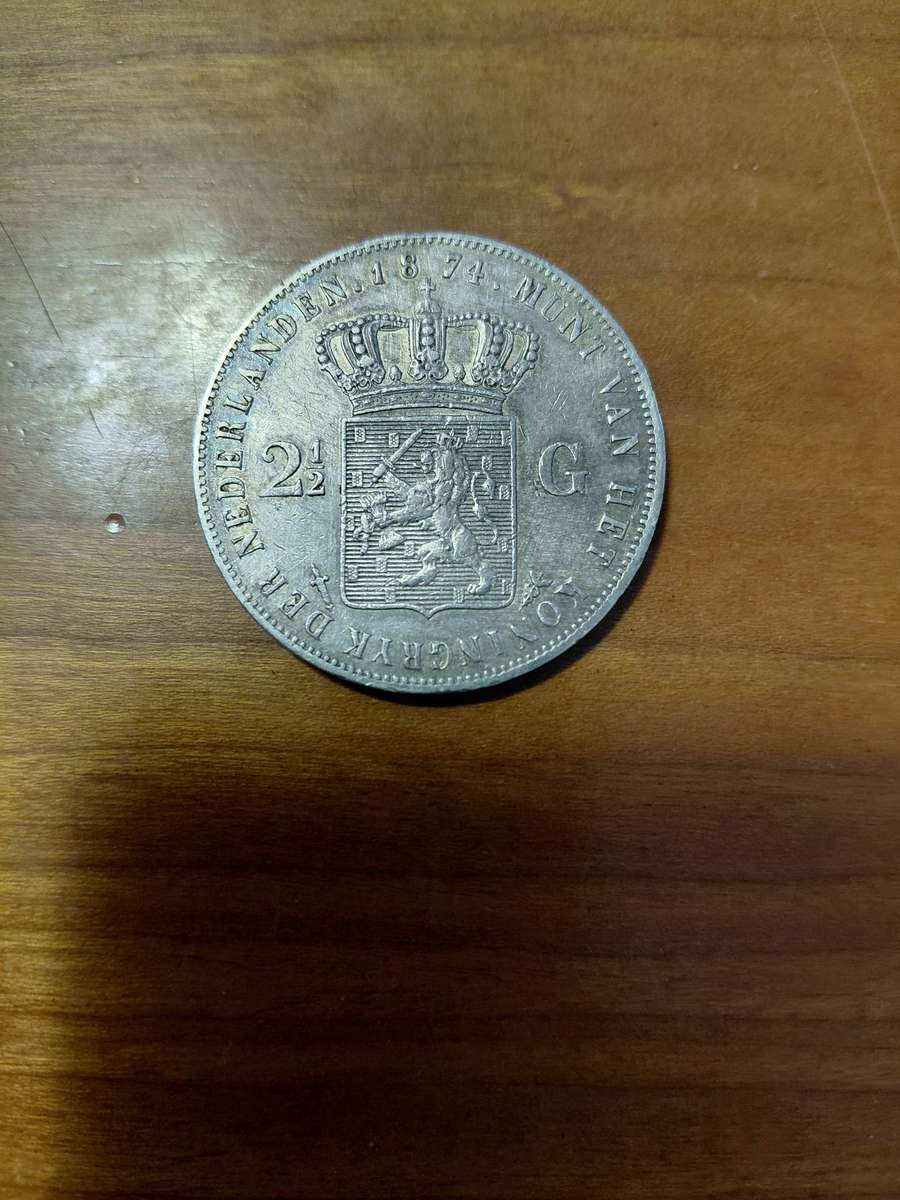 LARGE DUTCH SILVER CROWN SIZE 1874  2 AND A HALF GULDEN HIGH GRADE