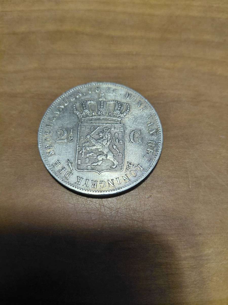 LARGE DUTCH SILVER CROWN SIZE 1874  2 AND A HALF GULDEN HIGH GRADE