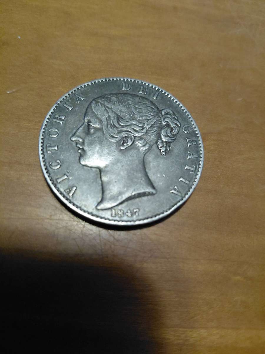 STUNNINGLY  TONED BRITISH SILVER 1847 CROWN HIGH DETAIL