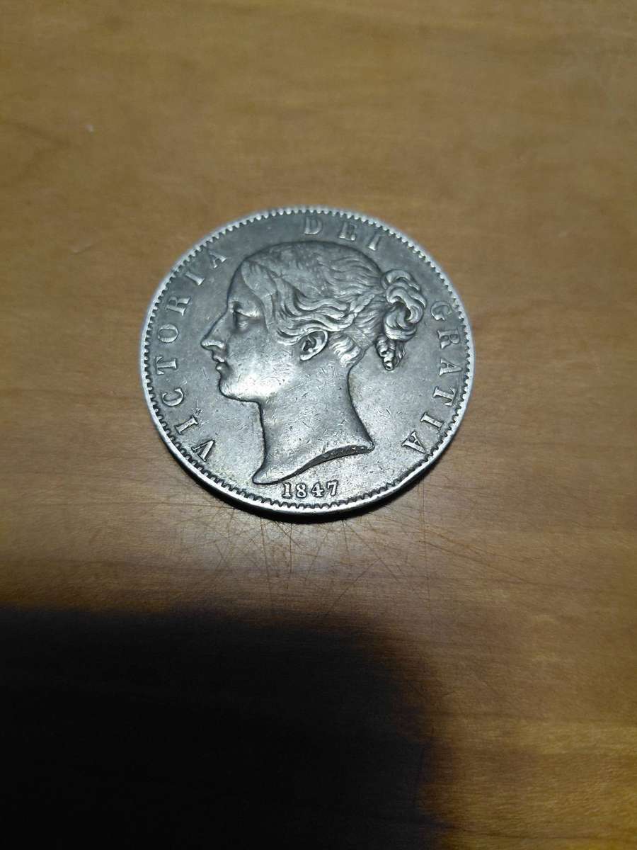 STUNNINGLY  TONED BRITISH SILVER 1847 CROWN HIGH DETAIL