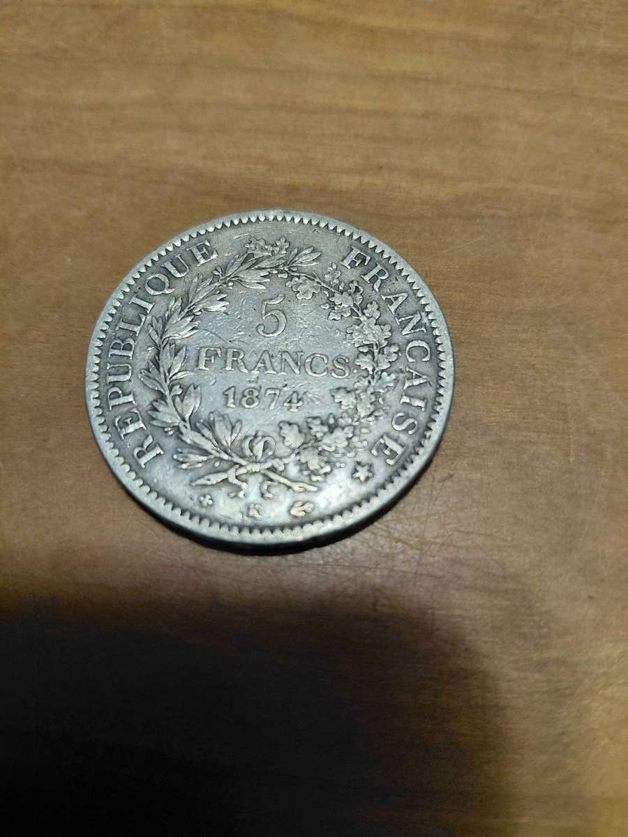 LARGE SILVER CROWN SIZE 1874 5 FRANCS FROM FRANCE