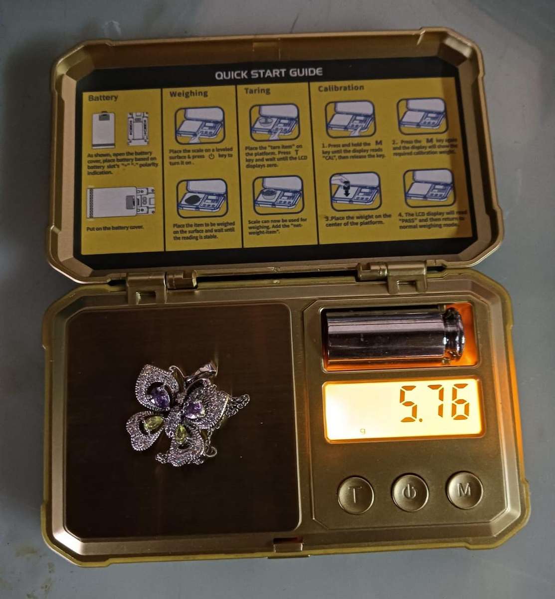 Pretty 925 Sterling Silver and Diamond Chips Butterfly Pendant Necklace with Amethyst & Peridot Gems