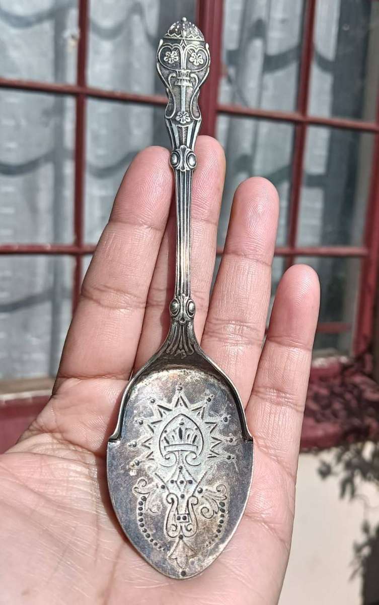 Antique Silverplated Jam Spoon with 1878 British Diamond Registration Mark