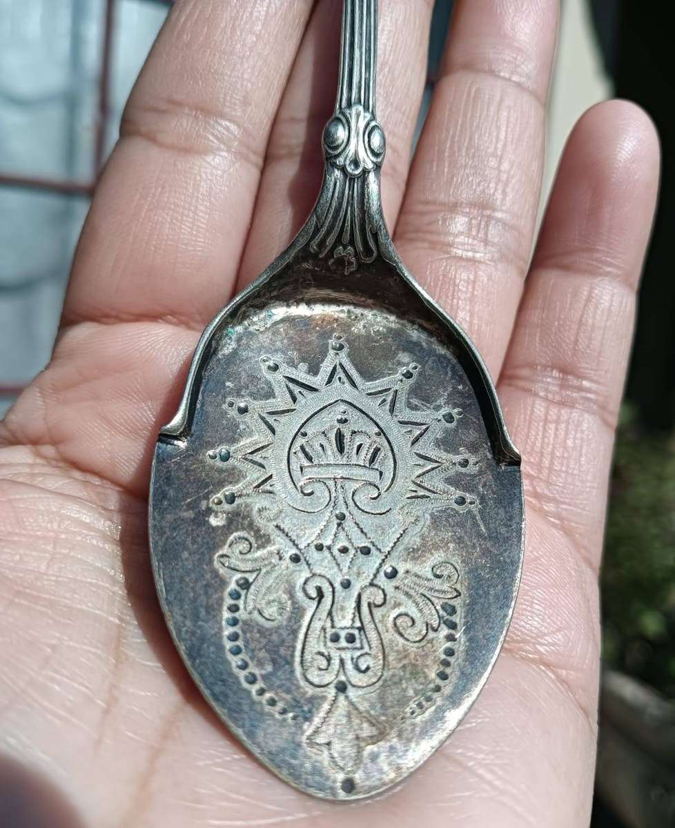 Antique Silverplated Jam Spoon with 1878 British Diamond Registration Mark