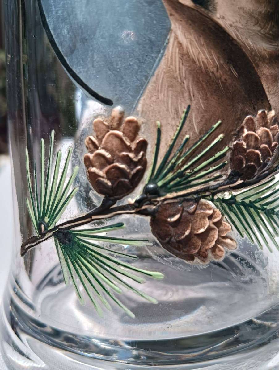 German Hunting Deer Glass Beer Tankard 0.5L Thumb Lift Pewter Lid 1926 Austrian Shooting Club Engrav