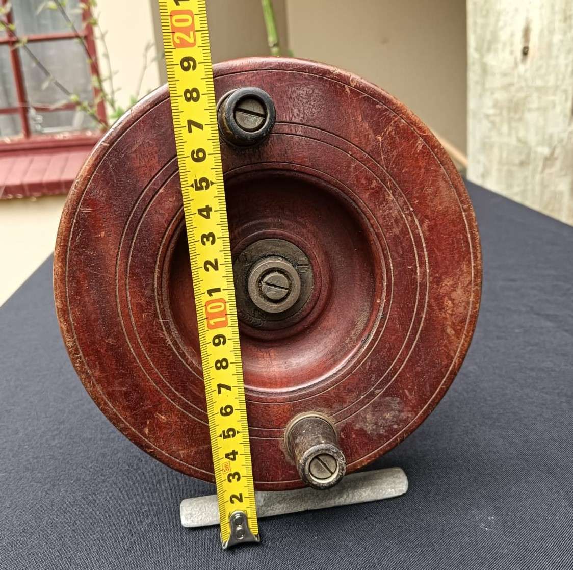 Cool 1920s Spearback Nottingham Wooden Fishing Reel with Two Handles and Cotton Cord Line