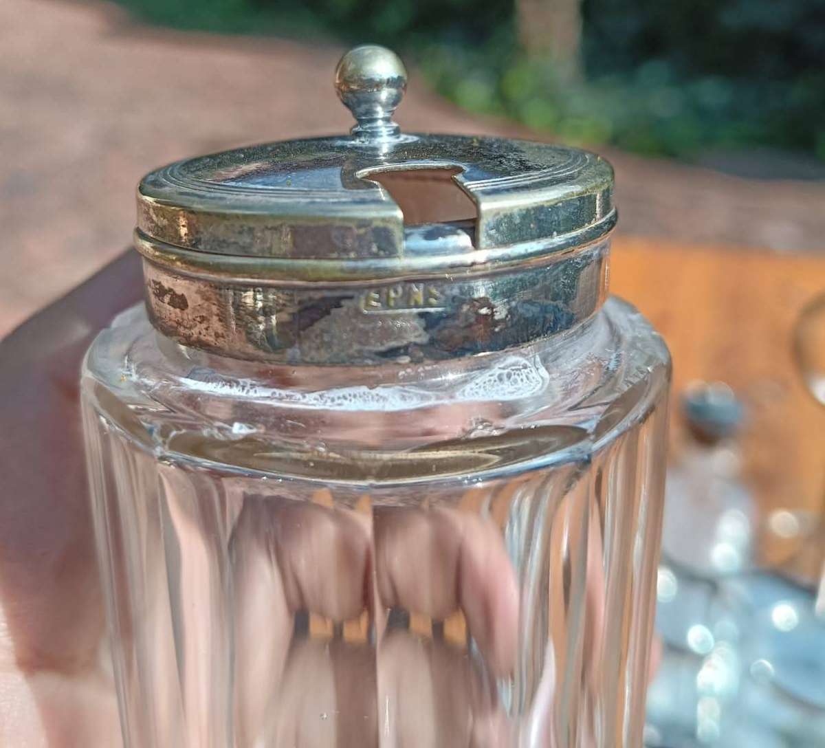 Edwardian Silverplated Cruet Set with 4 Condiment (Salt, Pepper, Jam, Mustard) Glass Containers