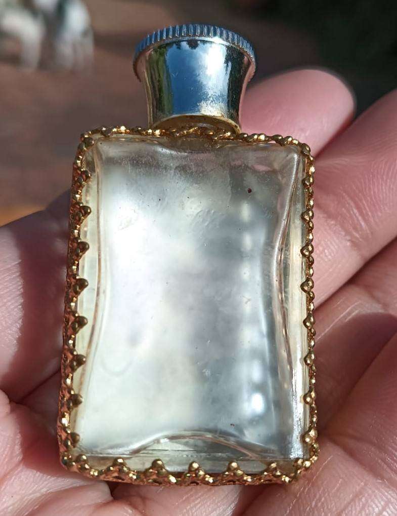 Vintage 1950s Austrian Pompadour Petit Point Miniature Perfume Bottle with Refill Funnel