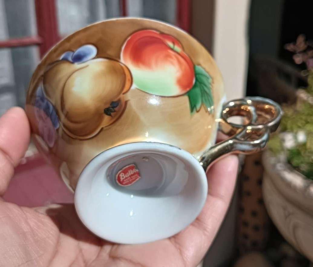 Four(4) Gold Gilded Porcelain Duos - Vintage Italian Balboa Fruit Design - Handmade and Hand Painted