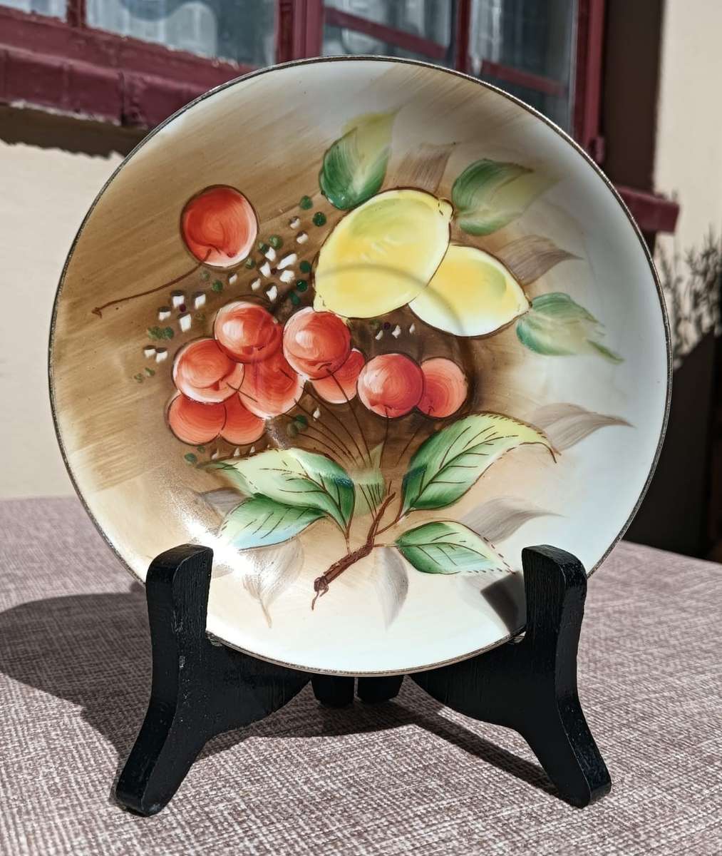 Four(4) Gold Gilded Porcelain Duos - Vintage Italian Balboa Fruit Design - Handmade and Hand Painted