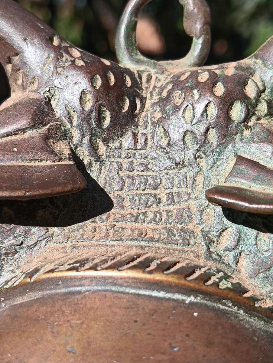 Antique Benin Bronze Hip Mask with Striking Bearded Face and Fish - Natural Patina Visible