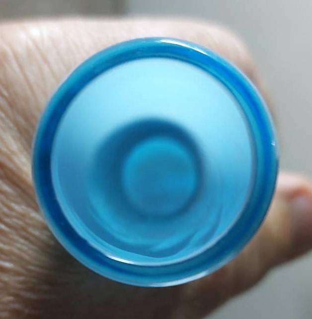 Vintage Blue Cased Art Glass Bud Vase with Swirling Pattern Hand Blown Pontil Mark Visible 23cm High