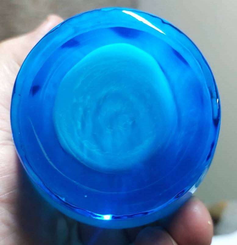 Vintage Blue Cased Art Glass Bud Vase with Swirling Pattern Hand Blown Pontil Mark Visible 23cm High