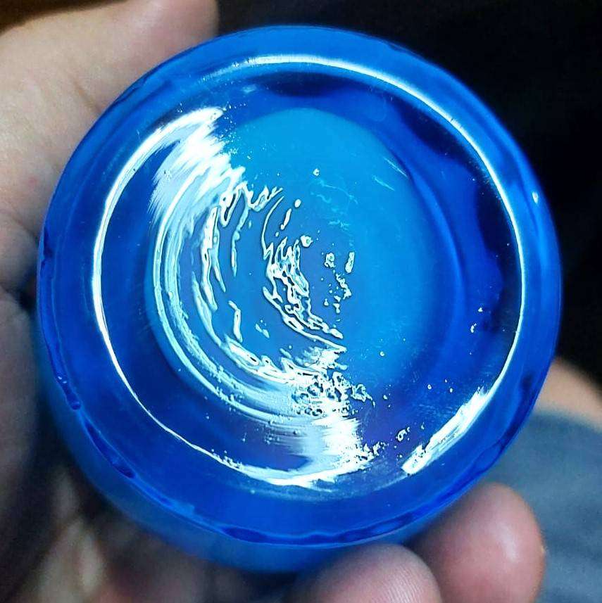 Vintage Blue Cased Art Glass Bud Vase with Swirling Pattern Hand Blown Pontil Mark Visible 23cm High