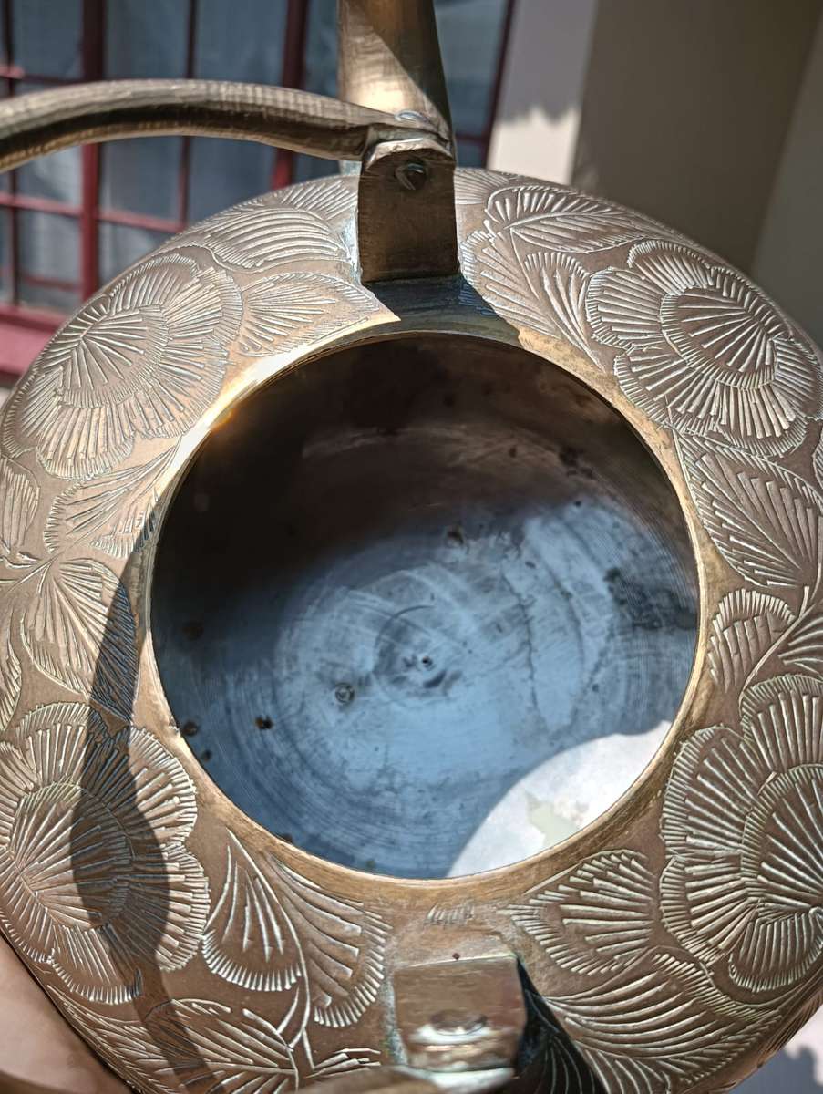 Brass Engraved Footed Teapot with Handle  Vintage - Good Condition