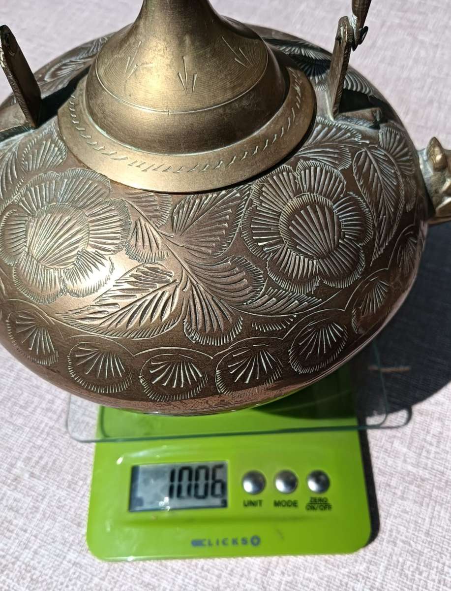 Brass Engraved Footed Teapot with Handle  Vintage - Good Condition