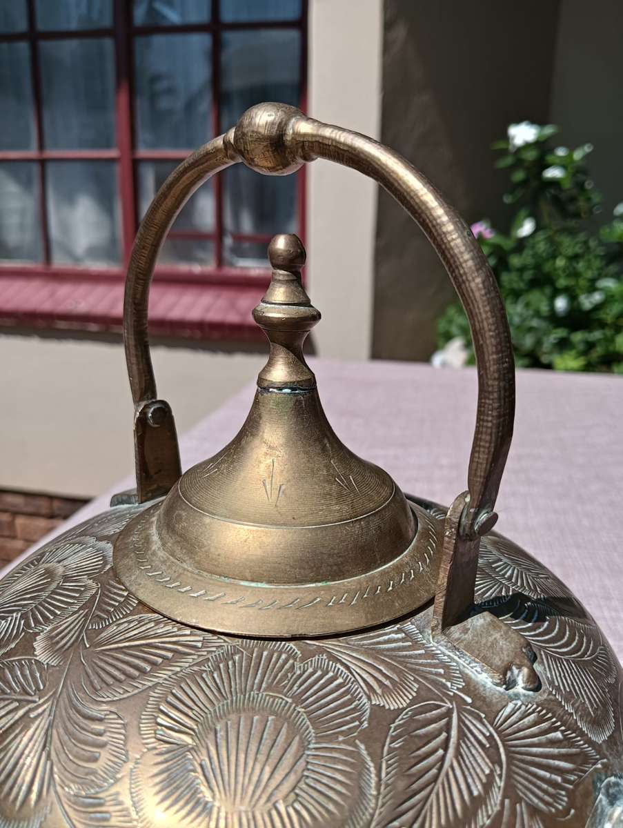 Brass Engraved Footed Teapot with Handle  Vintage - Good Condition