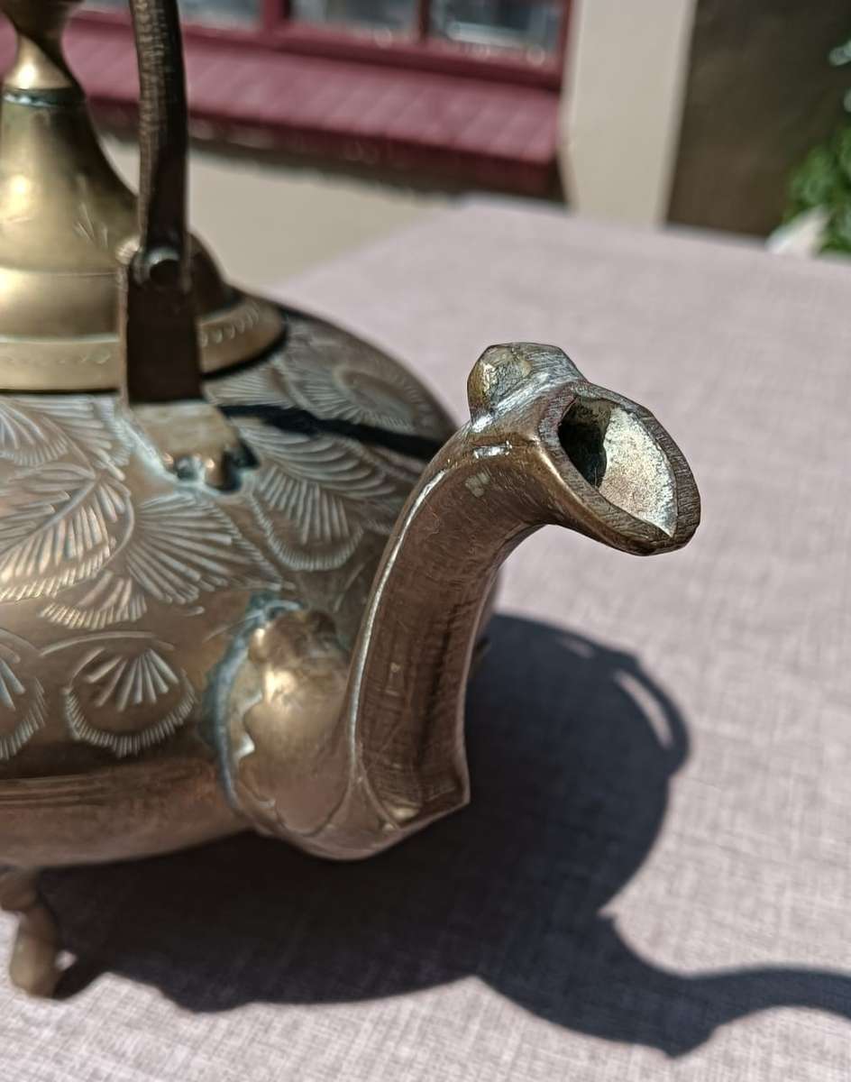 Brass Engraved Footed Teapot with Handle  Vintage - Good Condition