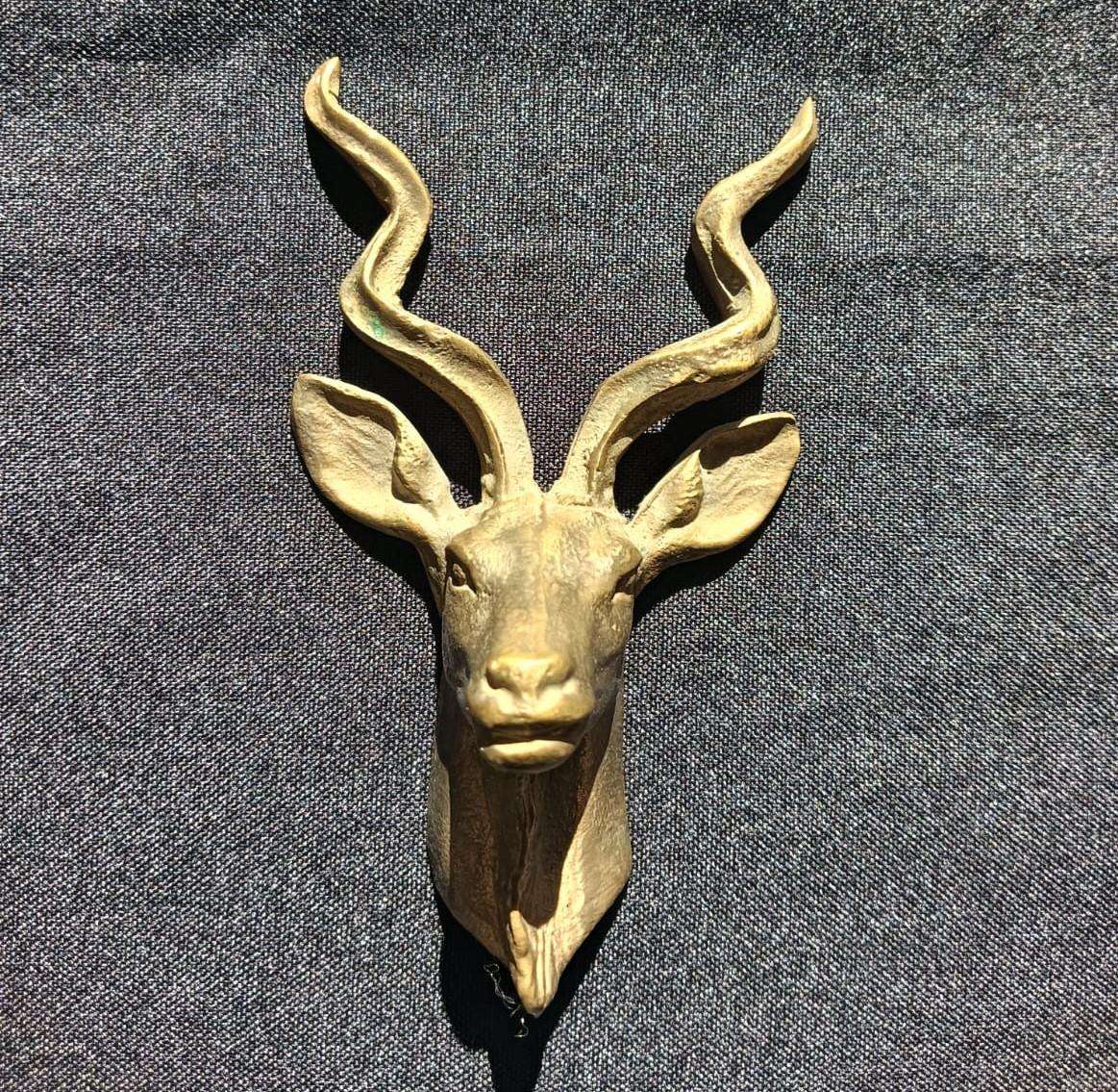 Solid Brass Kudu Head with Spiralling Horns 12.5cm High 274G