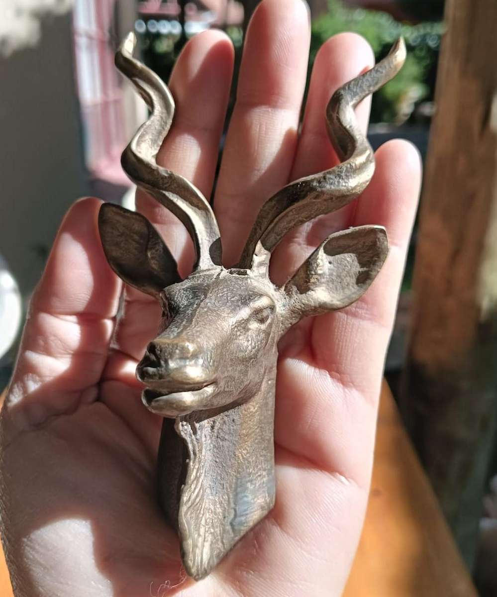 Solid Brass Kudu Head with Spiralling Horns 12.5cm High 274G