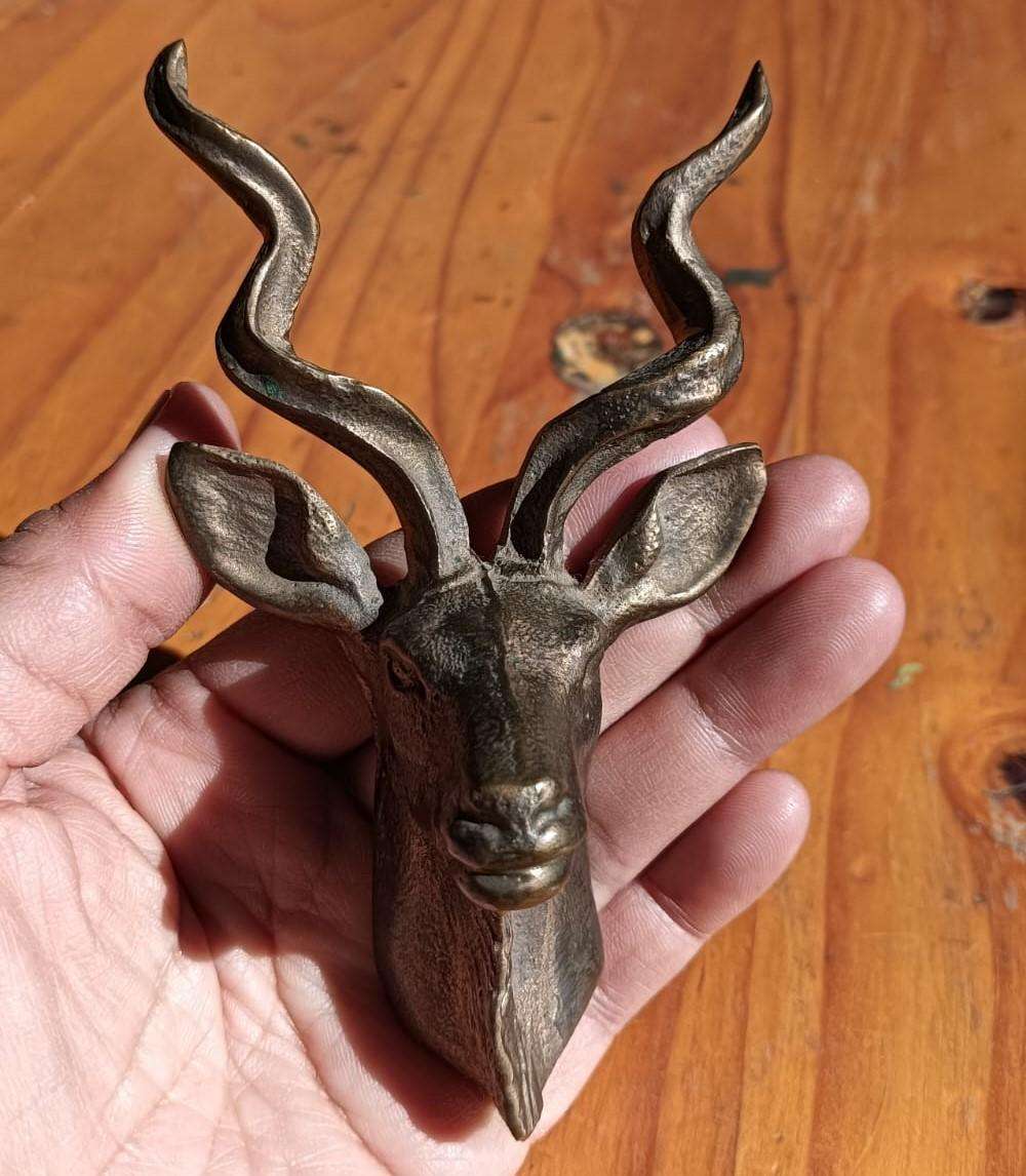 Solid Brass Kudu Head with Spiralling Horns 12.5cm High 274G