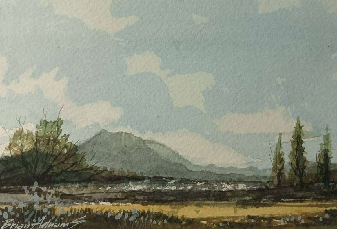 Lovely Bryan Adnams (British Born SA Artist) Watercolour Mountain Landscape Frame 30cm W 25cm H