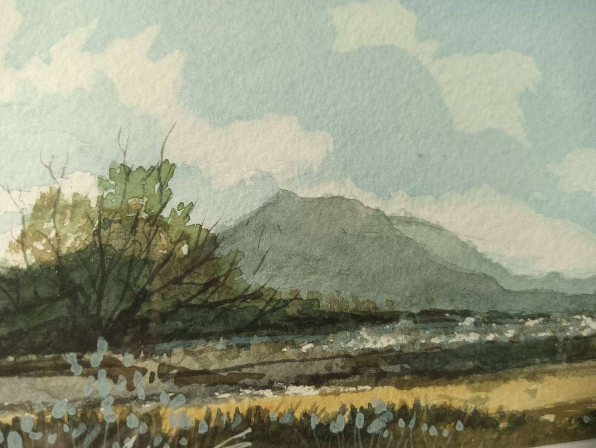 Lovely Bryan Adnams (British Born SA Artist) Watercolour Mountain Landscape Frame 30cm W 25cm H