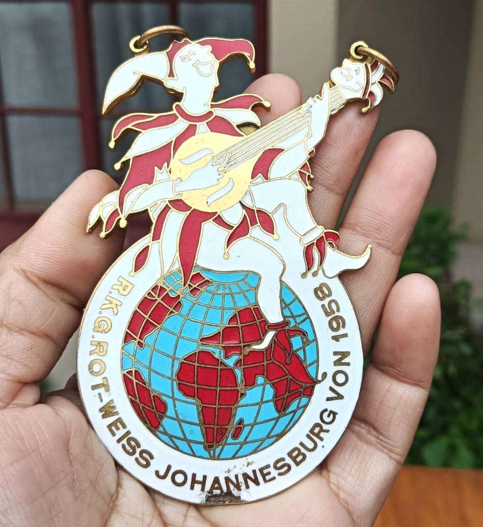 German Enameled Red-White Carnaval Badge from 1958