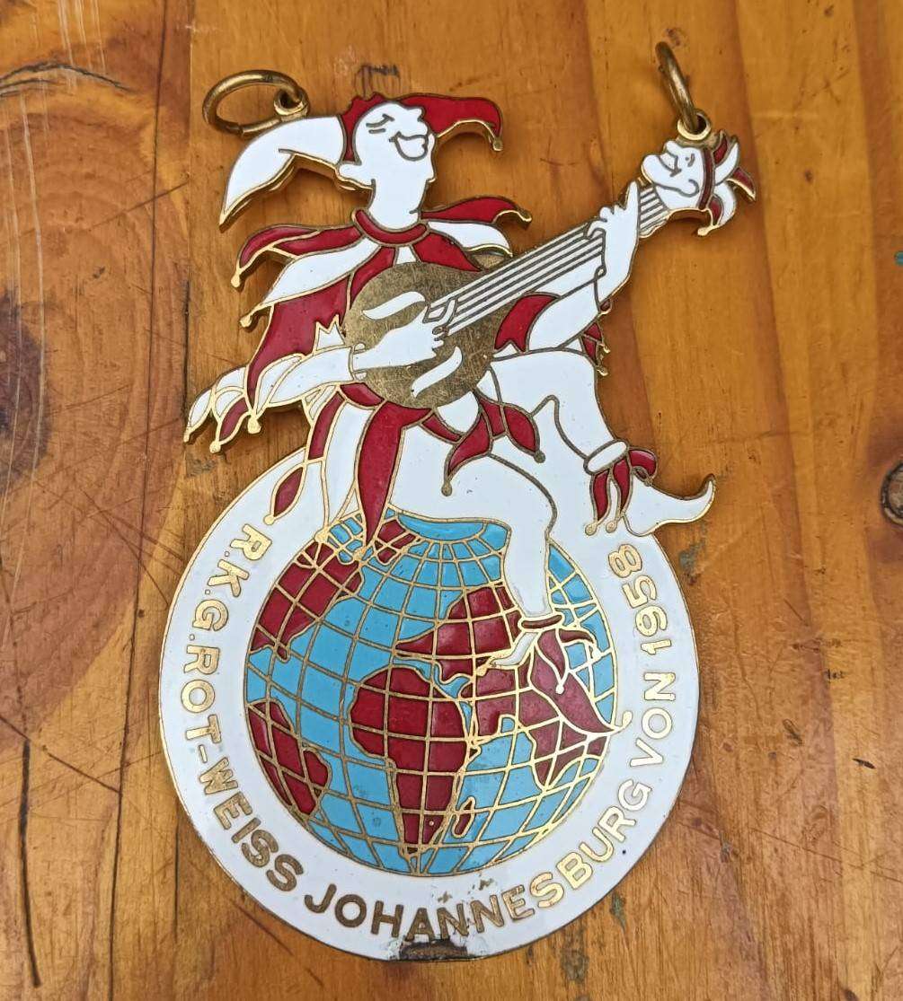 German Enameled Red-White Carnaval Badge from 1958