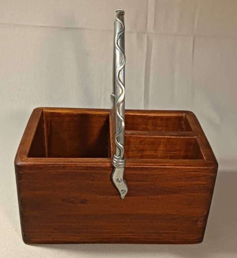 Carrol Boyes (SA 1954-2019) Early Design Pewter and Wood Cutlery Holder with Wave Designer Handle