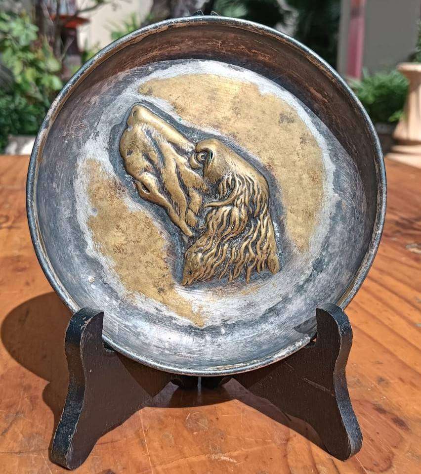 Cast Brass Plated Silver Col Metal Repousse (Relief) Greyhound Small Coin Change or Alms Dish No 4