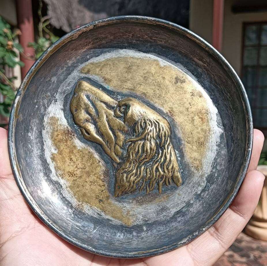 Cast Brass Plated Silver Col Metal Repousse (Relief) Greyhound Small Coin Change or Alms Dish No 4