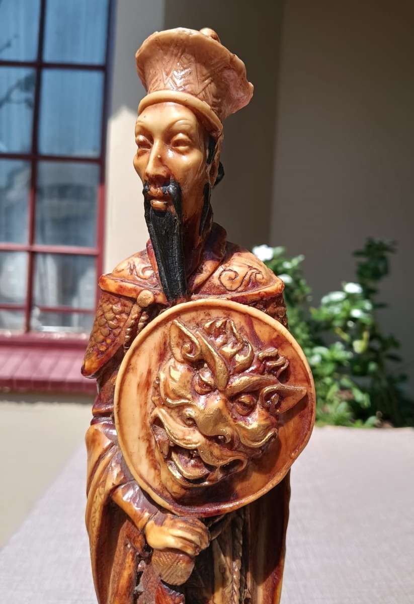 Beautiful Pair of Japanese Resin Figurines  A Warrior Samurai with Sword and Noble Lady with Fan