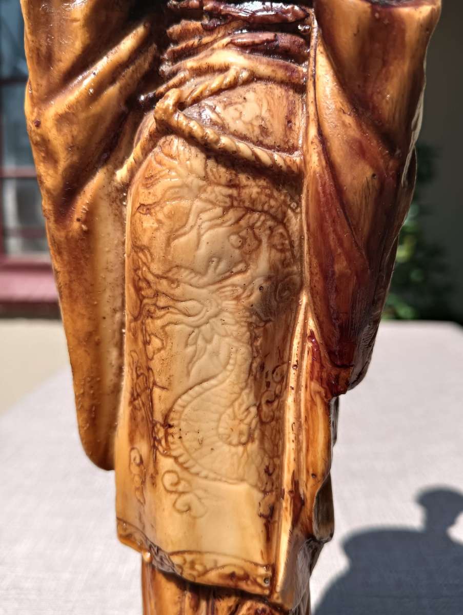 Beautiful Pair of Japanese Resin Figurines  A Warrior Samurai with Sword and Noble Lady with Fan