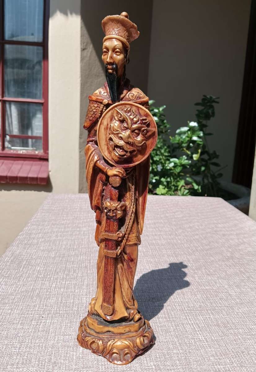 Beautiful Pair of Japanese Resin Figurines  A Warrior Samurai with Sword and Noble Lady with Fan