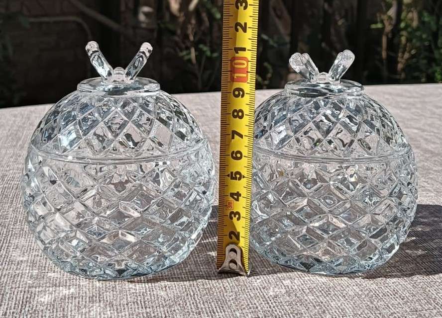 Two Pine Apple Shaped Grande Chef Cut Glass Lidded Dishes