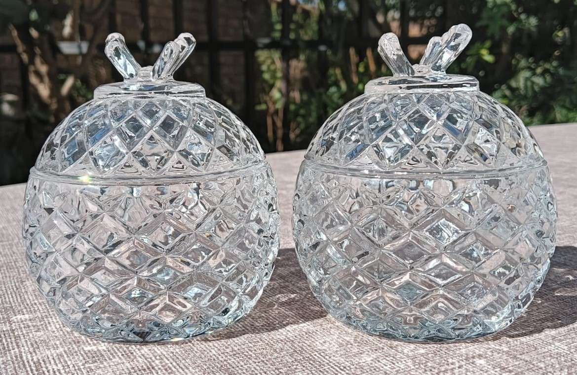 Two Pine Apple Shaped Grande Chef Cut Glass Lidded Dishes