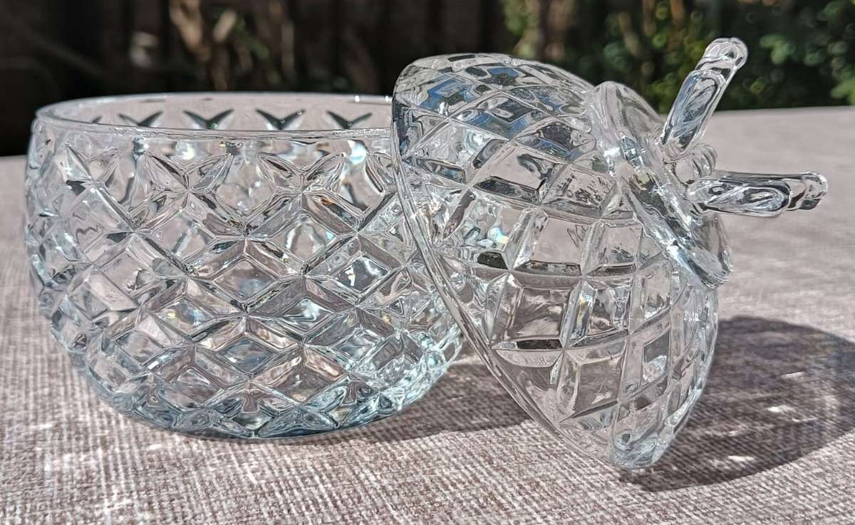 Two Pine Apple Shaped Grande Chef Cut Glass Lidded Dishes