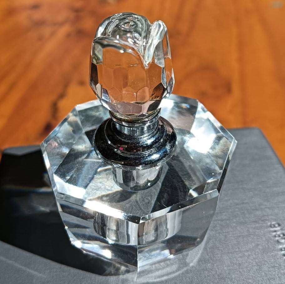 Octagonal Chrystal Perfume Bottle with Budding Rose Shaped Stopper
