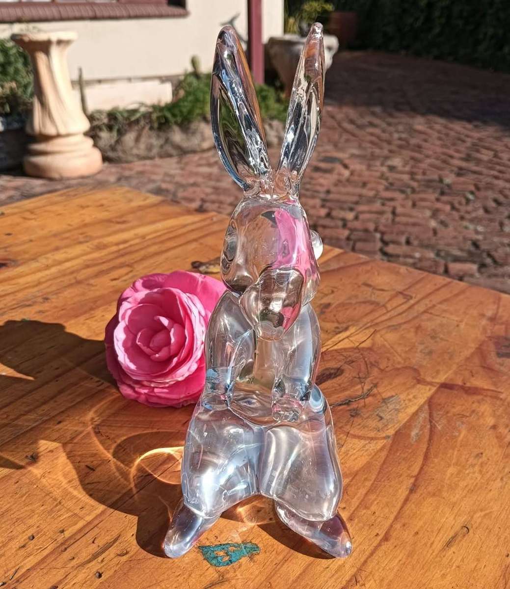 Cute Clear Art Glass Rabbit Figurine - Large 18cm High