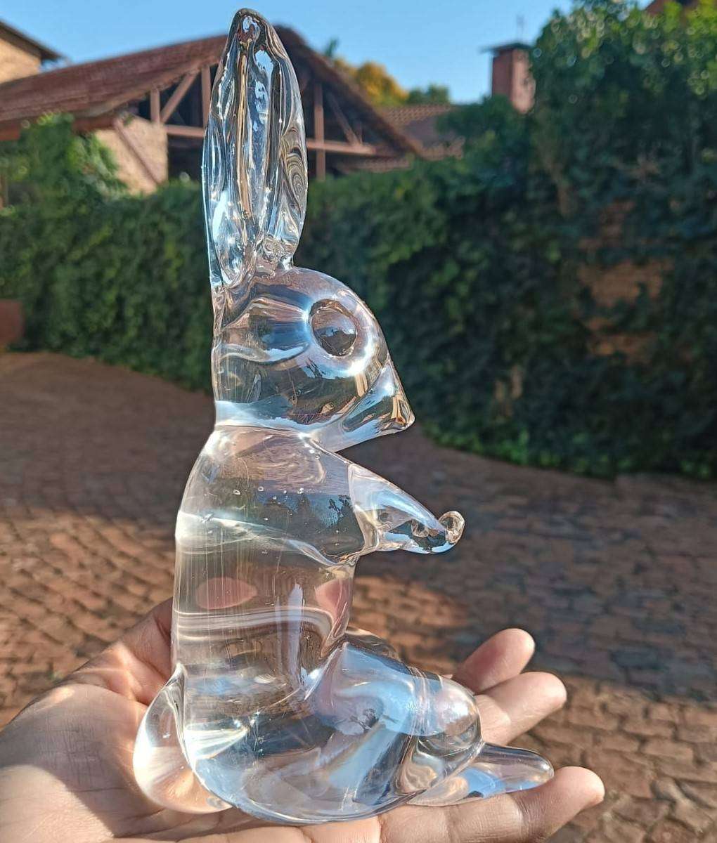 Cute Clear Art Glass Rabbit Figurine - Large 18cm High