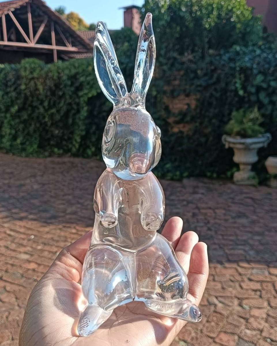 Cute Clear Art Glass Rabbit Figurine - Large 18cm High