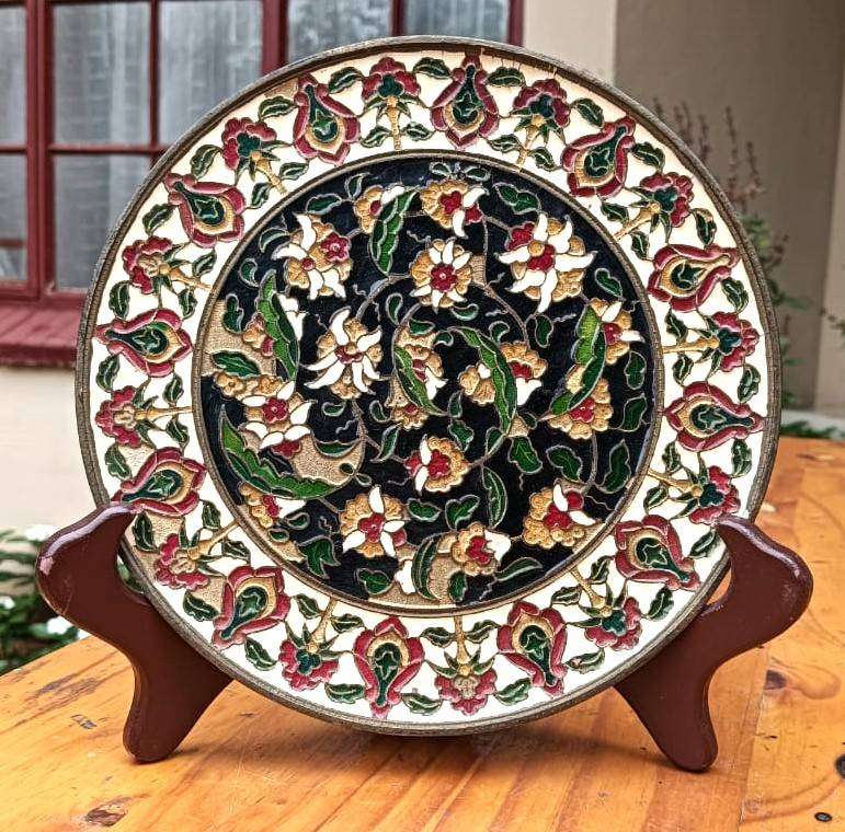 Magnificent Vintage Cloisonne Enamel on Brass Greek Byzantine Mosaic Plate 19cm Diameter Weigh 445g