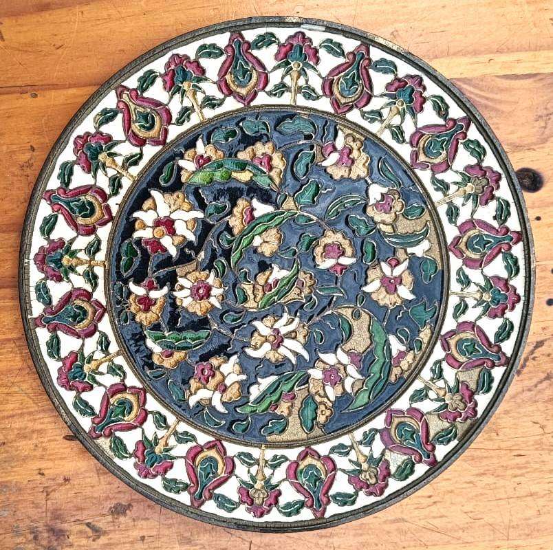 Magnificent Vintage Cloisonne Enamel on Brass Greek Byzantine Mosaic Plate 19cm Diameter Weigh 445g