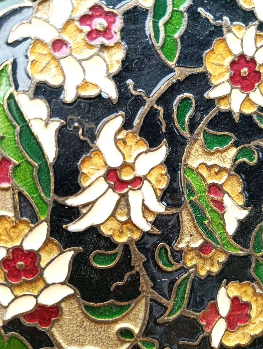 Magnificent Vintage Cloisonne Enamel on Brass Greek Byzantine Mosaic Plate 19cm Diameter Weigh 445g