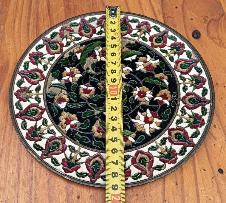 Magnificent Vintage Cloisonne Enamel on Brass Greek Byzantine Mosaic Plate 19cm Diameter Weigh 445g