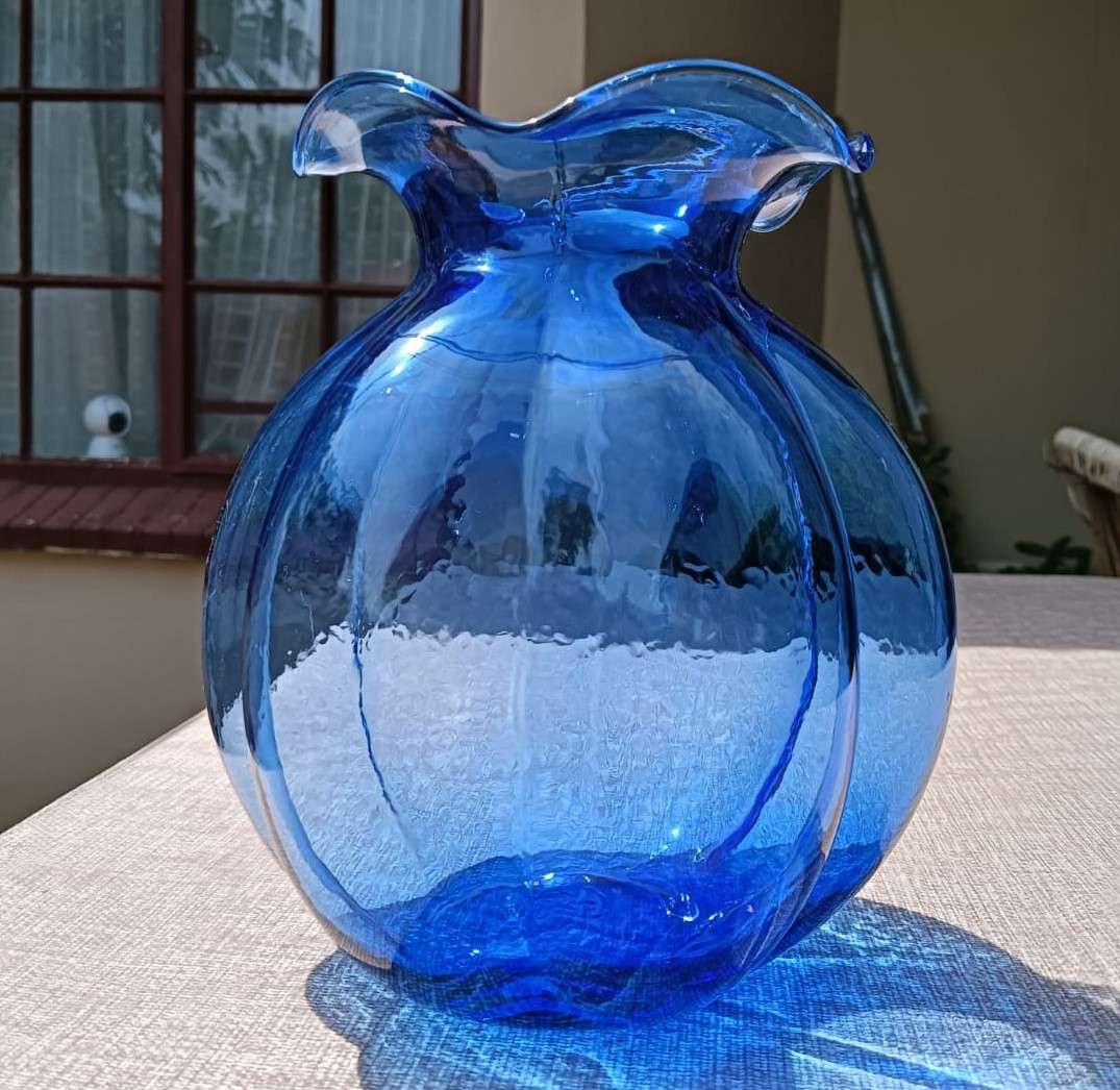 Cobalt Blue Flower-Bulb Shaped Glass Vase Marked Possible Hazel Atlas USA