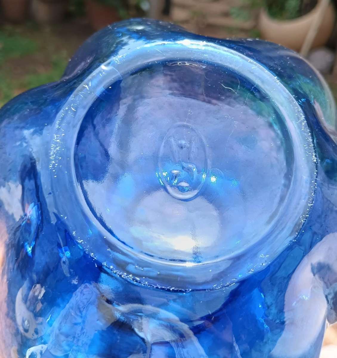 Cobalt Blue Flower-Bulb Shaped Glass Vase Marked Possible Hazel Atlas USA
