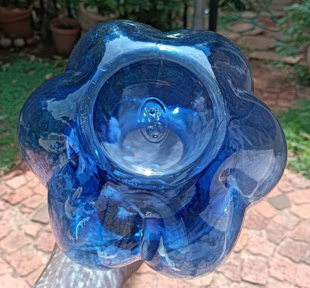 Cobalt Blue Flower-Bulb Shaped Glass Vase Marked Possible Hazel Atlas USA