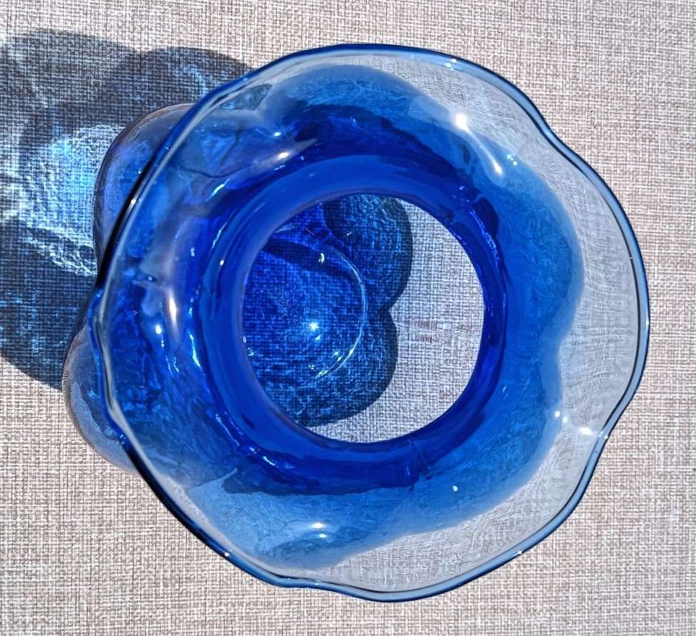 Cobalt Blue Flower-Bulb Shaped Glass Vase Marked Possible Hazel Atlas USA